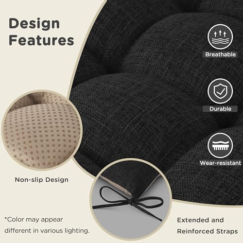 AddGrace Non-Slip Rocking Chair Cushion Extra Large Linen Thick Chair Pads Durable High Back Seat Cushions with Ties Set of 2 Black - color: Black