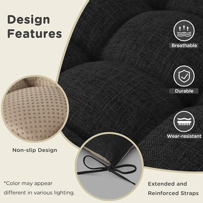 AddGrace Non-Slip Rocking Chair Cushion Extra Large Linen Thick Chair Pads Durable High Back Seat Cushions with Ties Set of 2 Black - color: Black