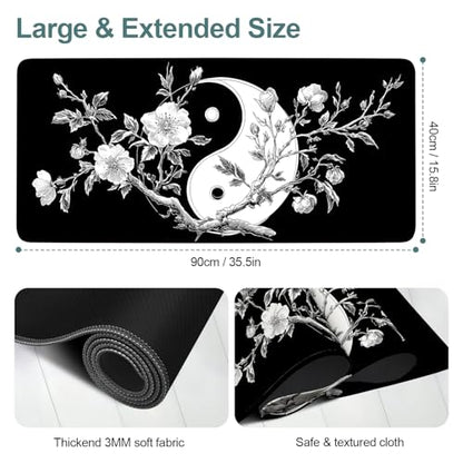 Yin Yang Cherry Blossom Extended Gaming Mouse Pad 35.4 x 15.7 Inch – Zen-Inspired Desk Mat with Non-Slip Rubber Base for Gaming and Office Use - color: #40, size: 35.4 x 15.7 Inch