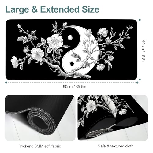 Yin Yang Cherry Blossom Extended Gaming Mouse Pad 35.4 x 15.7 Inch – Zen-Inspired Desk Mat with Non-Slip Rubber Base for Gaming and Office Use - color: #40, size: 35.4 x 15.7 Inch