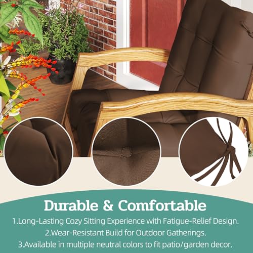 Outdoor Chair Cushions Set of 2, 42x21x4 Inch Patio Cushion for Dining/Rocking Chairs, High Back Soft Seat Pad with Ties, Indoor Outside Use, Fade-Resistant & Waterproof, Brown - color: Brown