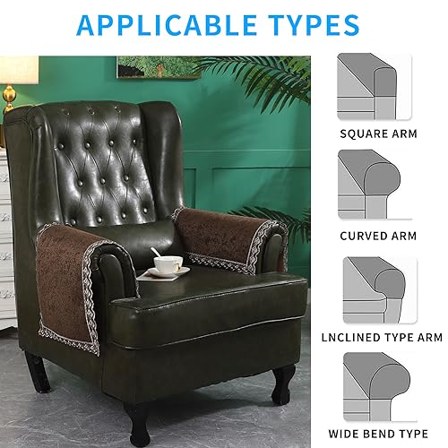 MINJIATEX Couch arm Covers,Non-Slip lace Sofa arm Covers Set of 2 Washable Sofa armrests Covers for Living Room Recliner Chair arm Cover Protectors for Leather Sofa armrest slipcover (GYDF-Brown) - color: Gydf-brown