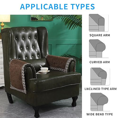 MINJIATEX Couch arm Covers,Non-Slip lace Sofa arm Covers Set of 2 Washable Sofa armrests Covers for Living Room Recliner Chair arm Cover Protectors for Leather Sofa armrest slipcover (GYDF-Brown) - color: Gydf-brown