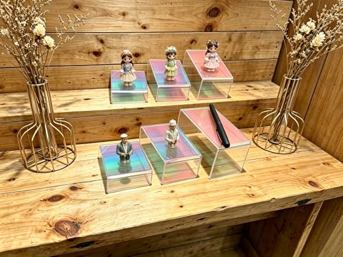 12 PCs Small Iridscent Risers Display Stands 3 Tiers Desktop Acrylic Shelves Small Cake Dessert Holder Products Stand for Collectibles Shoes Jewels Pop Figure (Iridescent2) - color: Iridescent 12 PCs