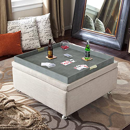 HofferRuffer Extra Large Square Serving Tray, Elegant Faux Leather Ottoman Tray with Gold Hardware Handles, Serve Tea, Coffee or Breakfast in Bed, 23.6 x 23.6 inches (Large Square) - color: Dark Grey, size: 23.6" x 23.6" x 2"