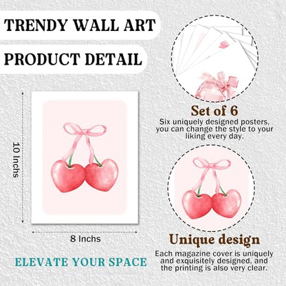 Isfvqyub Preppy Hot Pink Bow Wall Art, Aesthetic Coquette Butterfly Poster For Girl Women, Trendy Girly Cherry Disco Ball Wall Decor For Bedroom Dorm College Apartment, Set Of 6 -A10 - size: Hot Pink Butterfly