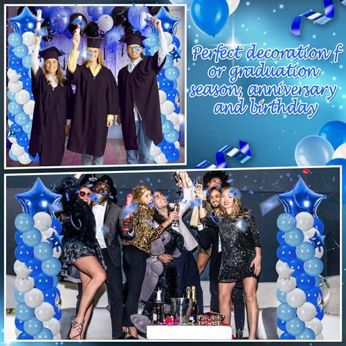 Gejoy 110 Pcs Blue White Balloons Column Stand Kit Adjustable Tower Stand from 1.4 to 6.6 ft with Bases for Back to School Wedding Birthday Baby Shower Party - color: Blue White