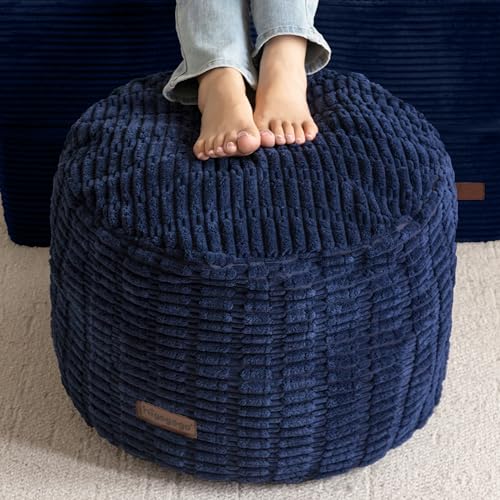 HIGOGOGO Pouf Ottoman Stuffed Round Modern Foam Filled Foot Rest Poufs for Living Room Chair Decorative 26 X 18 Inches Boho Relax Stool for Wedding Christmas Party, Navy Blue - color: Navy Blue, size: 26"D x 26"W x 18"H