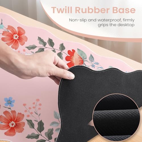 HAOCOO Desk Pad Mat, Pink Scalloped Desk Pad, Computer Desk Mat, Non-Slip Desk Pad for Keyboard and Mouse, Large Desk Mouse Pad with Egde Stitched, Waterproof Floral Keyboard Mat for Office (Hot Pink) - color: Hot Pink Wave