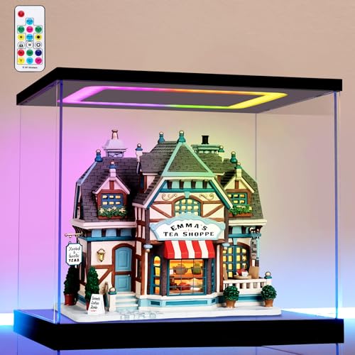 Clear Acrylic Display Case with Light for Miniature House Building Sets, Multiple Color Lights Dustproof Protection Display Box for Collectibles Action Figures（11.4×9.4×9.8inch） - size: 11.4*9.4*9.8 in