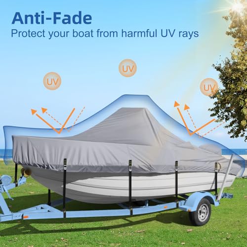 Center Console Boat Cover, 900D Heavy Duty Boat Center Console Cover, Waterproof Boat Covers 16-18.5 FT with Motor Cover and Metal Windproof Adjustable Buckle, Gray - color: Gray, size: 16'-18.5' Length , Beam Width up to 98" W