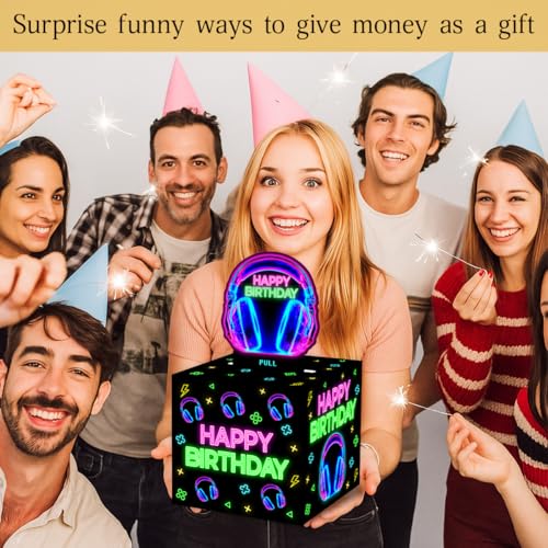 ChillHui Neon Headphone Birthday Money Gift Boxes for Cash, Game Headphone Birthday Money Pull Box for Men Women Girls Boys - color: Headphone