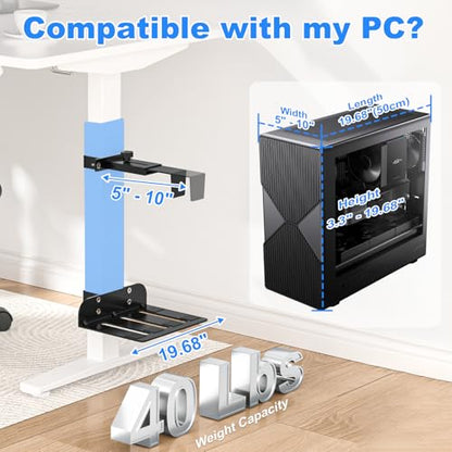 Under Desk PC Mount - No Drilling 40 lb Capacity, Fits 3 Fixed Desk Leg Sizes, CPU Holder Under Desk, Adjustable Clamp-on Desk Leg PC Mount for Standing Desk, with Non-Slip Pads, White - color: White, size: Fits 3 Rect. Leg Sizes
