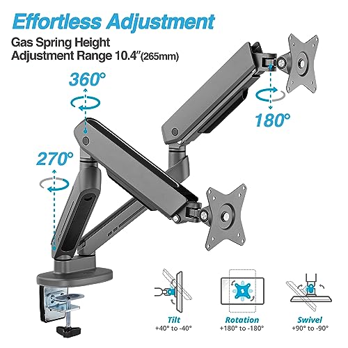 AVLT Dual 27”-43” RGB Gaming Monitor Arm Desk Mount Built-in 20 Lighting Modes Touch Button Control Fits Flat/Curved/Ultrawide Screen Height Swivel Tilt Rotation Adjustable Monitor Stand -Dark Gray - color: Dark Gray - Dual