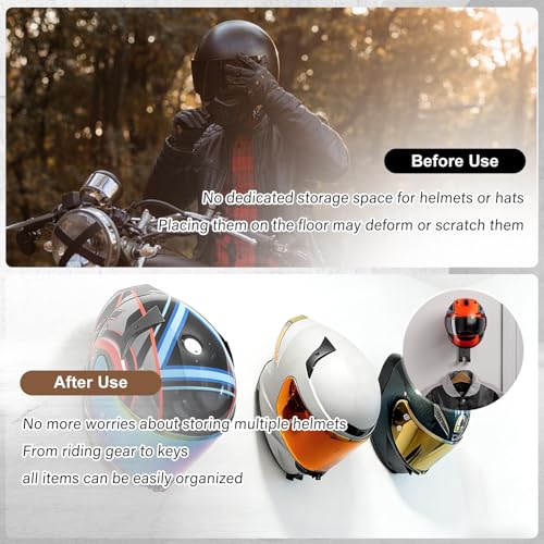 Motorcycle Helmet Holder Wall Mount - Heavy Duty Helmet Hanger Rack with 2 Key Hooks, Solid Wood & Strong Steel Design for Bike, Football, Skiing Sports Gear, Jackets & Hats (Yellow*6) - color: Yellow*6