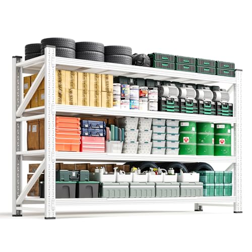 Letaya 71.3" W Metal Storage Shelves,5000LBS Heavy Duty Garage Shelving Units, 4 Tier Adjustable Utility Rack Shelf,Large Industrial Shelves,for Shop,Warehouse,Basement (71.3" W x 24" D x 70" H) - color: White, size: 71" W x 24" D x 70" H
