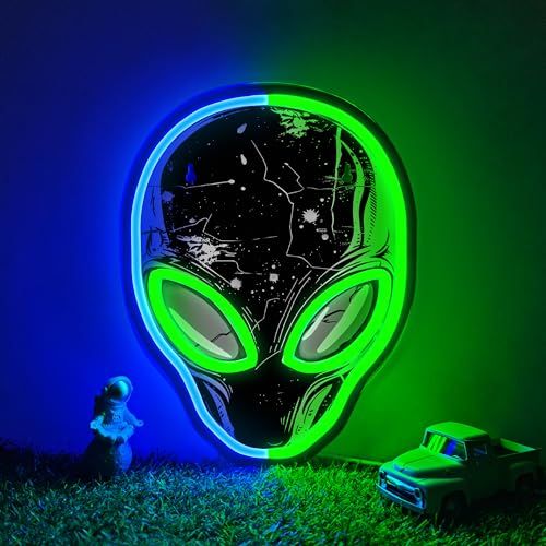 Alien Neon Sign,Dimmable Alien LED Neon Signs for Wall Decor Bedroom Game Room Man Cave Party Decor, LED Light Sign Gifts for Teen Boy Room - color: alien