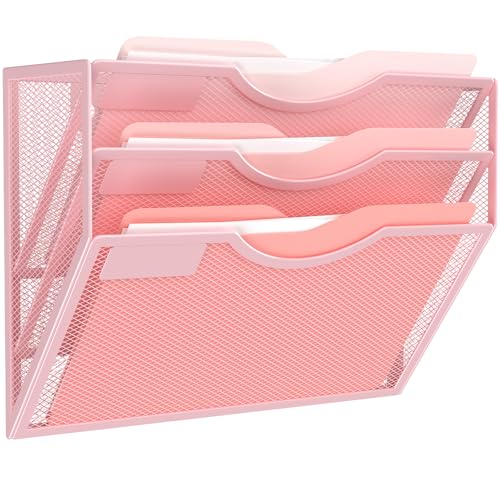 Kuntine.B Wall File Organizer Office Hanging Magazine Holder Wall File Organizer for Office Home (Pink, 3 Tier) - color: Pink, size: 3 Tier & No Hangers