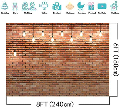 8X6FT Red Brick Wall Backdrop Photography Backdrops Vintage Photo Backdrop Studio Photo Background DH-194 - size: 8X6FT