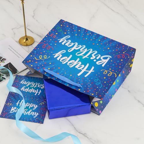 BULKYTREE 13" Large Happy Birthday Gift Bag with Card and Tissue Papers for Women Men Boys Girls Colorful Design with Handles
