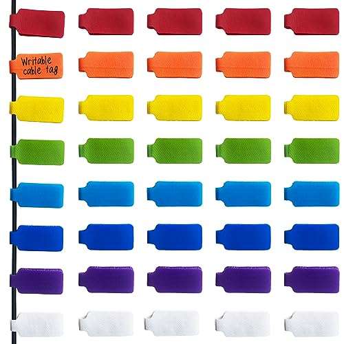 Mr-Label – 40 Pcs 0.78" x 3.54" Hook and Loop Cable Labels –Cord Tags – Upgraded Writable Cable Wraps for Clear Writing - Writable Wire Labels for Cable Management | Electronics Computers (8 Colors) - color: 8 Colors