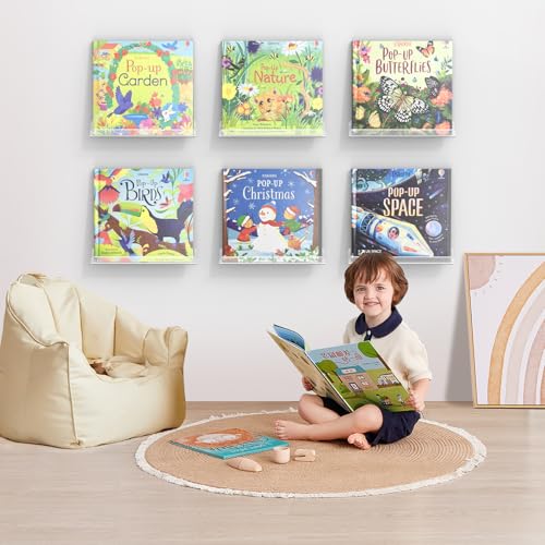 Meaocer Vinyl Record Shelf Wall Mount, 6 Pack 12 inch Clear Acrylic Album Record Holder Display, Kids Bookshelf, Floating Wall Shelves for Bathroom, Bedroom, Living Room, Kitchen (Clear-6pcs) - color: Clear-6pcs