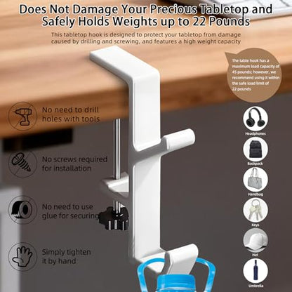 Desk Mount Bag Holder Hook Clamp,On Backpack Hanger Portable Desk Mount Headphones Holder for Reduce Desk Clutter Table Desk Table Hanging Storage (1 Pcs-Double Hook White) - color: 1 Pcs-Double Hook White
