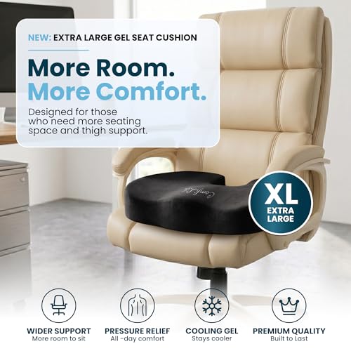ComfiLife Extra Large Gel & Memory Foam Seat Cushion - Doctor Recommended Office Chair Cushion, Car Seat Cushion - Back & Sciatica Pain Relief - Wide Seat Cushion for Big & Tall (Black) - color: Black, size: X-Large