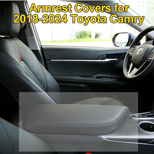 Center Console Armrest Cover Compatible with 2018-2024 Toyota Camry,Interior L, LE, SE, XLE, XSE in Regular, Hybrid, V6, TRD Arm Rest Seat Cover Middle Console Box Lid Protector (Black) - color: Black