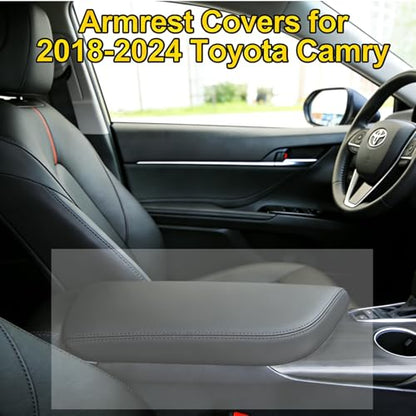 Center Console Armrest Cover Compatible with 2018-2024 Toyota Camry,Interior L, LE, SE, XLE, XSE in Regular, Hybrid, V6, TRD Arm Rest Seat Cover Middle Console Box Lid Protector (Black) - color: Black