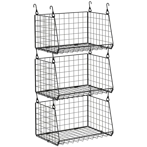 3-Pack Hanging Laundry Room Organizaton：Foldable Laundry Basket Wire Basket with 360°Rotating Hooks Small Space Organization Over Washer and Dryer Shelves - Hanging Closet Organizer, Black Patent - color: Black, size: 3-Pack 13.7*11*29.72inch
