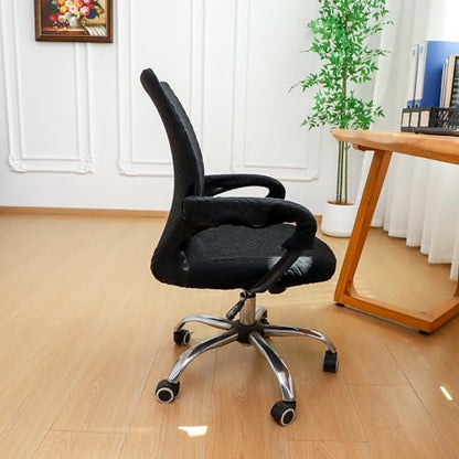 Black Office Chair Cover with Armrest Cover 18Inch Wide Stretch Jacquard Small Desk Computer Chair Covers with Long Zipper Arm Slipcovers Washable - color: Jacquard T-black, size: Small