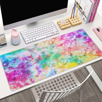 Colorful Tie Dye Pattern Desk Mat, Extended Big Mouse Mat for Home and Office, Large Gaming Mousepad Laptop Keyboard Mat with Non-Slip Rubber Base, Stitched Edges (31.50"x11.8"x0.12") - color: Colorful Tie Dye Pattern