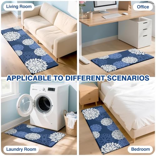 Kitchen Mats, 2PCS Non-Slip Cushioned Rugs, Anti-Fatigue Waterproof Floor Rug, Washable Standing Desk Mat, Home Laundry Office Apartment Decor and Accessories (17.3" ×47" +17.3" ×30"-Blue) - size: 17.3"W×47"L+17.3"W×30"L-0.4"Th