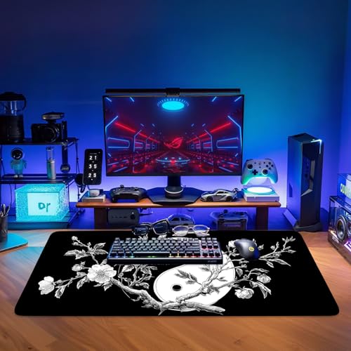 Yin Yang Cherry Blossom Extended Gaming Mouse Pad 35.4 x 15.7 Inch – Zen-Inspired Desk Mat with Non-Slip Rubber Base for Gaming and Office Use - color: #40, size: 35.4 x 15.7 Inch