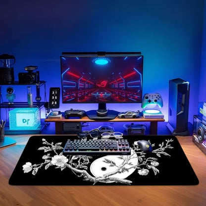 Yin Yang Cherry Blossom Extended Gaming Mouse Pad 35.4 x 15.7 Inch – Zen-Inspired Desk Mat with Non-Slip Rubber Base for Gaming and Office Use - color: #40, size: 35.4 x 15.7 Inch