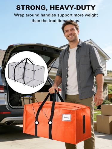 HOMESURE Supports 200lbs Heavy Duty Moving Bags - Strong Zipper & Wrap-Around Handles - Water-Resistant Storage Totes, Durable Alternative to Moving Boxes - 8 Pack - Orange - color: Orange