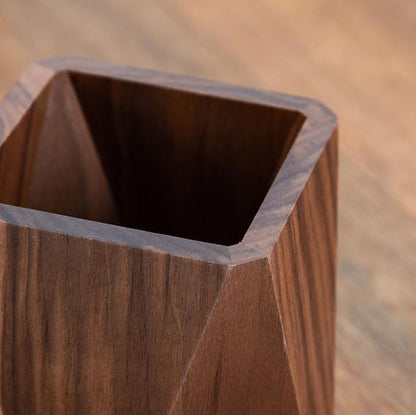 Wooden Pen Holder for Desk, Multi-Functional Pen Cup Pencil Holder for Office School Supplies Storage, Black Walnut Desk Organizer and Accessories（Prismatic） - style: Prismatic