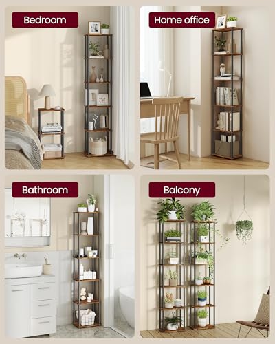VASAGLE Superfast Toolless Assembly, 6-Tier Shelf for Living Room, Standing Shelf, Bookshelf, Bedroom, Kitchen, 9.4 x 15 x 68.3 Inches, Rustic Brown and Ink Black ULLS136K01 - color: Rustic Brown + Ink Black, size: 6 Tiers (15"W)