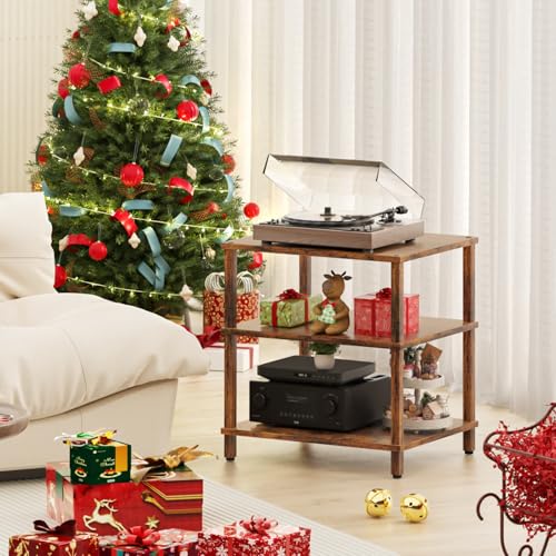 LELELINKY 3-Tier AV Media Player Stand, Brown Stereo Cabinet, Modern Stereo Cabine,Game Console Shelf,Wooden TV Stand,Multifunctional Entertainment Center, Suitable for Home, Conference Room - color: Brown, size: 3 Tier