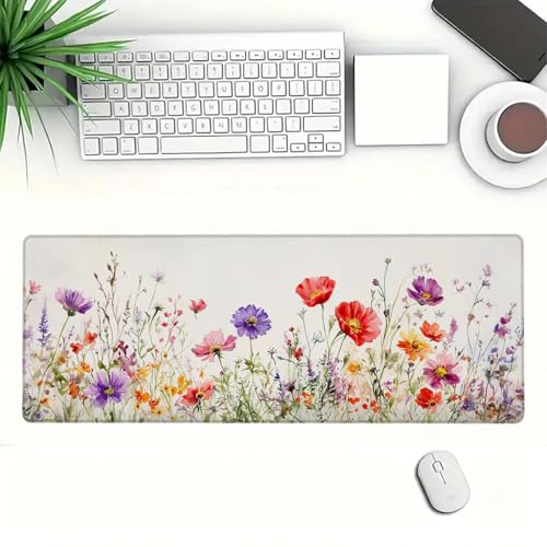 Watercolor Flowers Desk Mat Gaming Desk Pad Large Mouse Keyboard Pad Floral Boho Vintage Aesthetic Desktop Mat for Keyboard and Mouse Extra Large Full Desk Computer Pads Desk Decor 31.5" x 11.8" - color: Watercolor Flowers, size: 31.5L x 11.8W inches