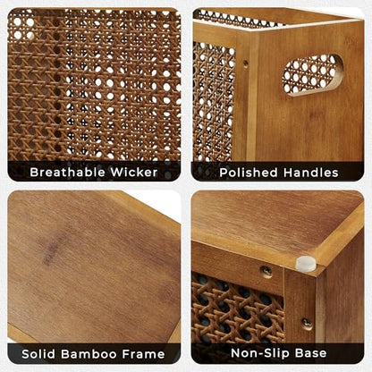 TIOPGHAD 3-Gallon Small Rattan Wicker Waste Basket Trash Can, Brown | Bamboo Frame with Handles, 11.8x6.7x11.8 inches, Waterproof Coating, Ideal for Bathroom, Office and Bedroom - color: Brown