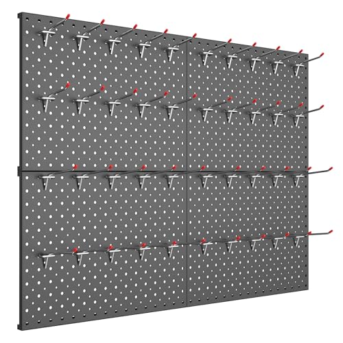 TORACK Metal Pegboard Panels and Hooks for Garage, Workbench, Shop, Shed Tool Organizer Peg Board with 1/8" & 1/4" Holes, Modular Wall-Mounted Pegboard with Pegboard Hooks(Black) - color: Black