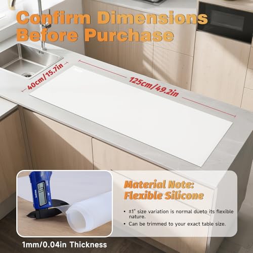 49.2" x 15.7" Large Silicone Mat for Kitchen Counter Protector, Cuttable Silicon Countertop Protector Mat Heat Resistant Mats for Countertop, Cut to Fit Placemat Ship Roll by Foepoge, Translucent - color: Translucent, size: 49.2" x 15.7"