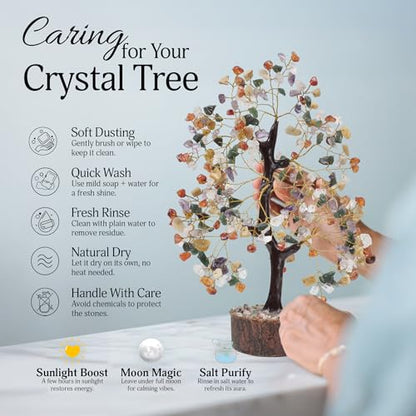 FASHIONZAADI Premium Crystal Tree of Life – 7 Chakra Tree for Healing, Positive Energy, Luck & Manifestation – – Ethically Handcrafted Gifts for Women, Spiritual Gifts for mom - color: Mix Crystals Golden Wire