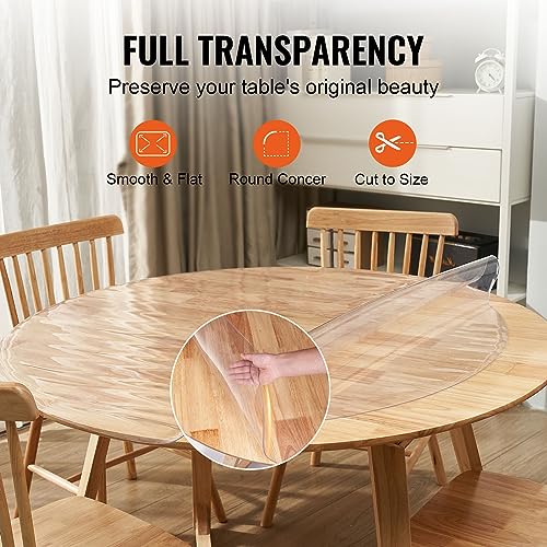VEVOR Clear Table Cover Protector, 48 inch/1230 mm Round Table Cover, 1.5 mm Thick PVC Plastic Tablecloth, Waterproof Desktop Protector for Writing Desk, Coffee Table, Dining Room Table - size: 48" (Round)
