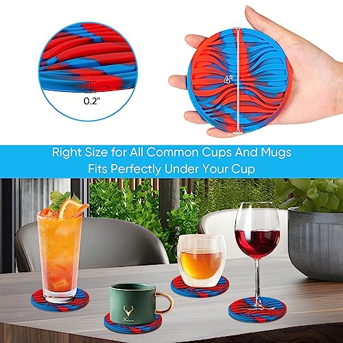 6 Pcs Rubber Drink Coasters Holder Silicone Cup Mat Outdoor Plastic Coaster | Coasters for Drinks Non-Stick Non-Slip Coasters Set Thickened Hot-Cold Drink Fits Any Cups Table Rubber Glass Coaste - color: Blue Red-plastic Holder