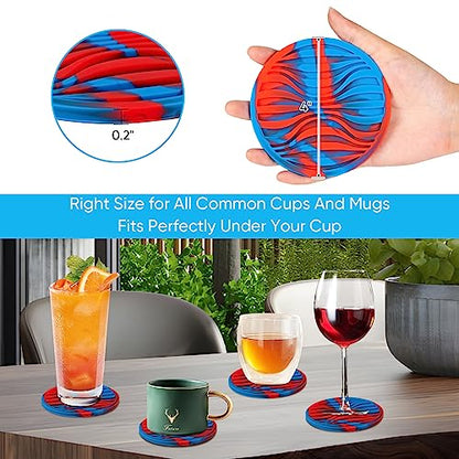6 Pcs Rubber Drink Coasters Holder Silicone Cup Mat Outdoor Plastic Coaster | Coasters for Drinks Non-Stick Non-Slip Coasters Set Thickened Hot-Cold Drink Fits Any Cups Table Rubber Glass Coaste - color: Blue Red-plastic Holder