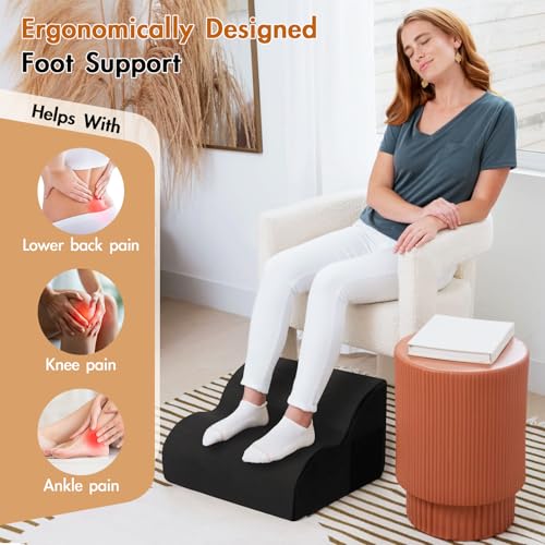 Echaprey Foot Rest for Under Desk at Work,Adjustable Under Desk Footrest Multifunctional 3-Tier Foot Stool with Non-Slip Base and Washable Cover Ergonomic Foot Stool for Office,Home,Car,Travel (Black) - color: Black