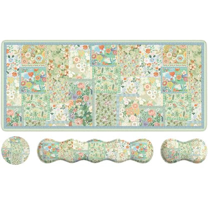 iLeadon Mouse Pad and Keyboard Wrist Rest, Large Computer Desk Mat, Mouse Pad Set with Wrist Pad for Keyboard, Cute Green Desk Pad Mat with Non Slip Base Office Home(Floral) - color: Green